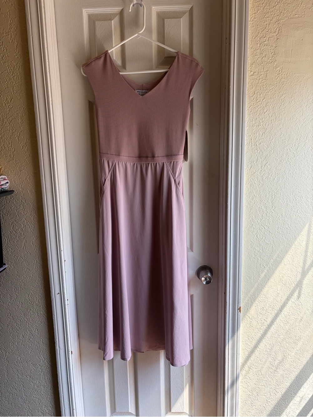 Athleta Blush Pink V-Neck Midi Dress with Pockets